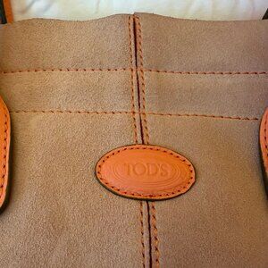 TOD'S Degas/Coral Suede Leather Tote Bag
